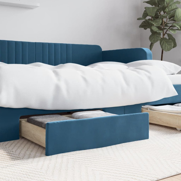 Cajones de cama 2 uds madera de ingeniería y terciopelo azul D
