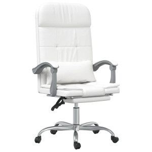 Silla de oficina reclinable masaje cuero sintético blanco H