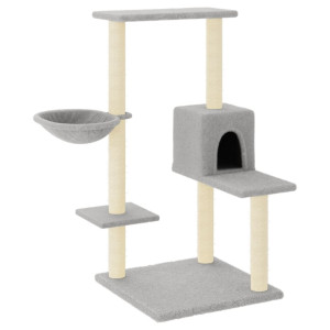 Rascador para gatos con postes de sisal gris claro 95 cm H