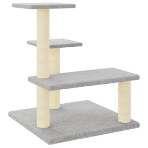 Rascador para gatos con postes de sisal gris claro 61 cm H