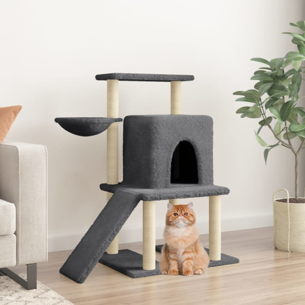 Rascador para gatos con postes de sisal gris oscuro 96.5 cm D