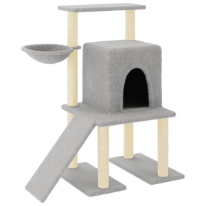 Rascador para gatos con postes de sisal gris claro 96.5 cm H