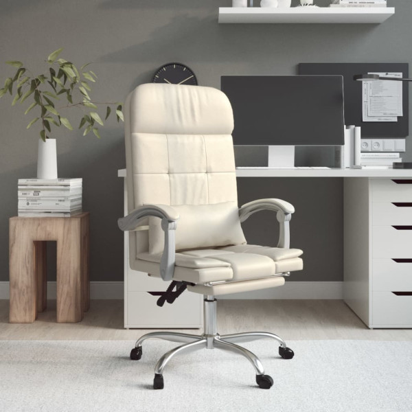 Silla de oficina reclinable masaje cuero sintético color crema D