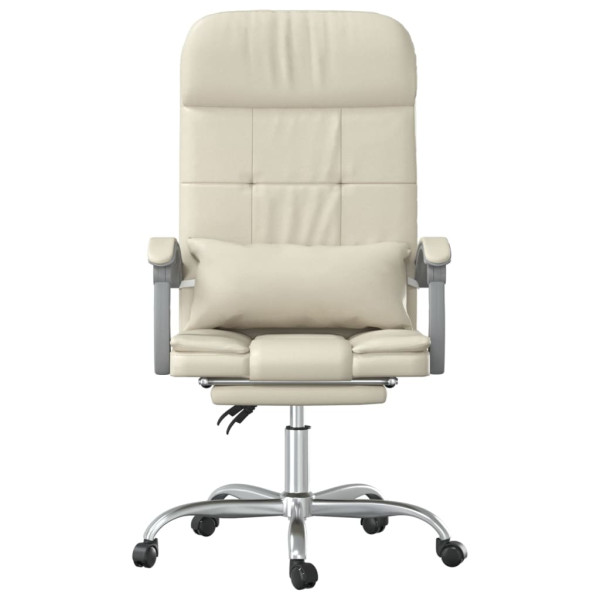 Silla de oficina reclinable masaje cuero sintético color crema M 3