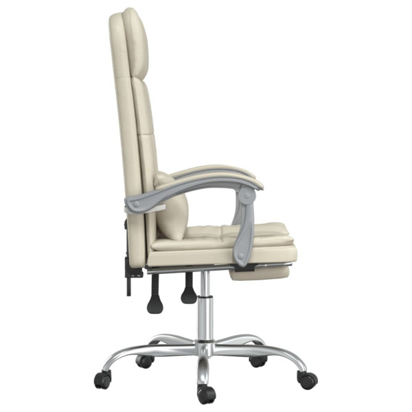 Silla de oficina reclinable masaje cuero sintético color crema M 4