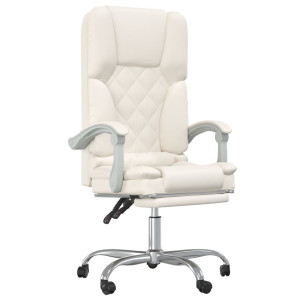 Silla de oficina reclinable masaje cuero sintético color crema H