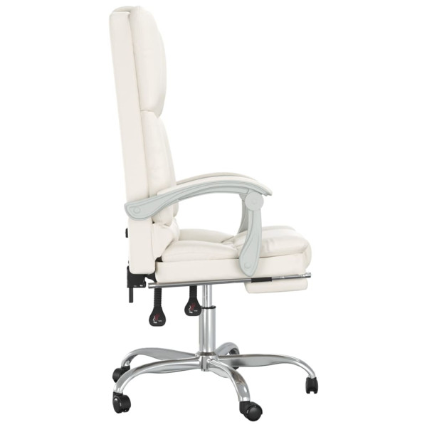 Silla de oficina reclinable masaje cuero sintético color crema M 4