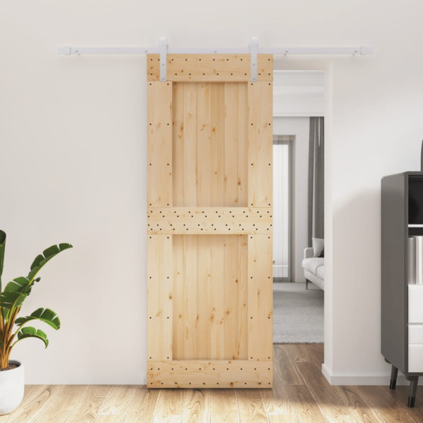 Puerta corredera con herrajes madera maciza de pino 80x210 cm D