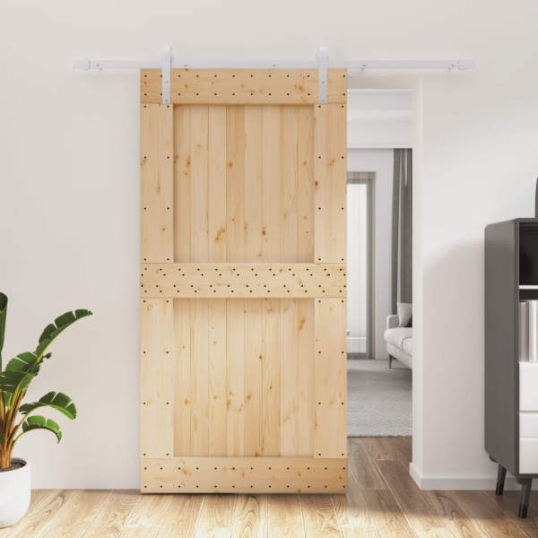 Puerta corredera con herrajes madera maciza de pino 100x210 cm D