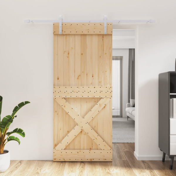 Puerta corredera con herrajes madera maciza de pino 90x210 cm D