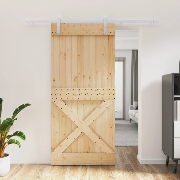 Puerta corredera con herrajes madera maciza de pino 95x210 cm D