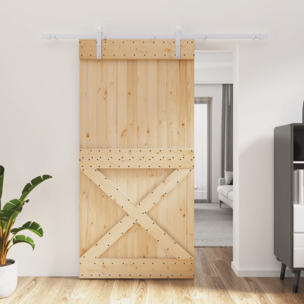 Puerta corredera con herrajes madera maciza de pino 100x210 cm D