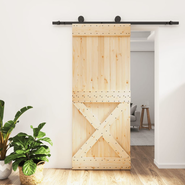 Puerta corredera con herrajes madera maciza de pino 85x210 cm D