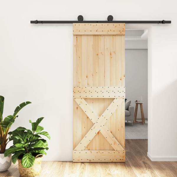 Puerta corredera con herrajes madera maciza de pino 80x210 cm D