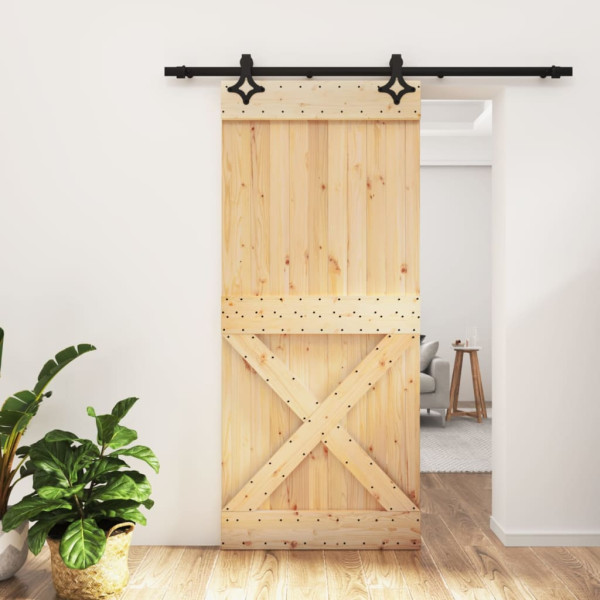 Puerta corredera con herrajes madera maciza de pino 90x210 cm D