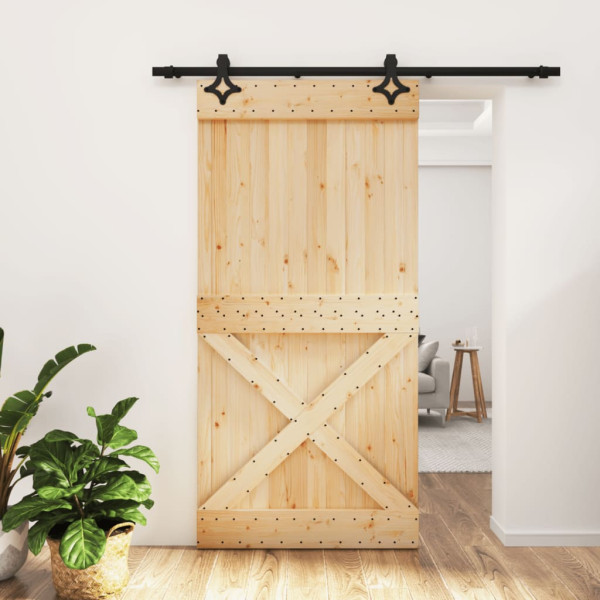 Puerta corredera con herrajes madera maciza de pino 100x210 cm D