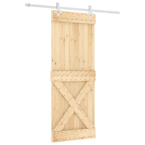 VidaXL Porta de correr com ferragens 80x210 cm madeira de pinho maciça H