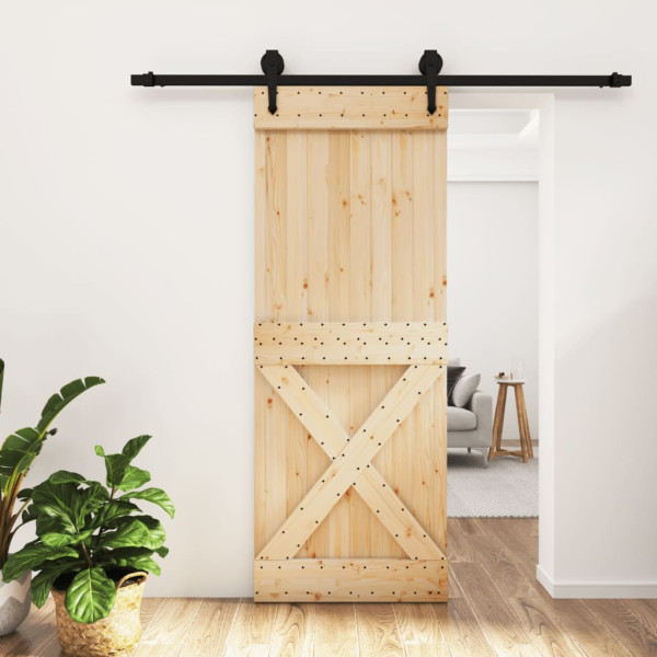 Puerta corredera con herrajes madera maciza de pino 80x210 cm D