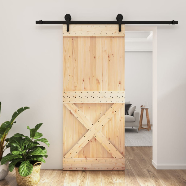 Puerta corredera con herrajes madera maciza de pino 90x210 cm D