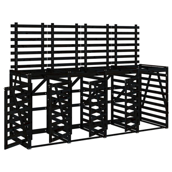 Cobertizo cuádruple para cubos de basura madera de pino negro M 2