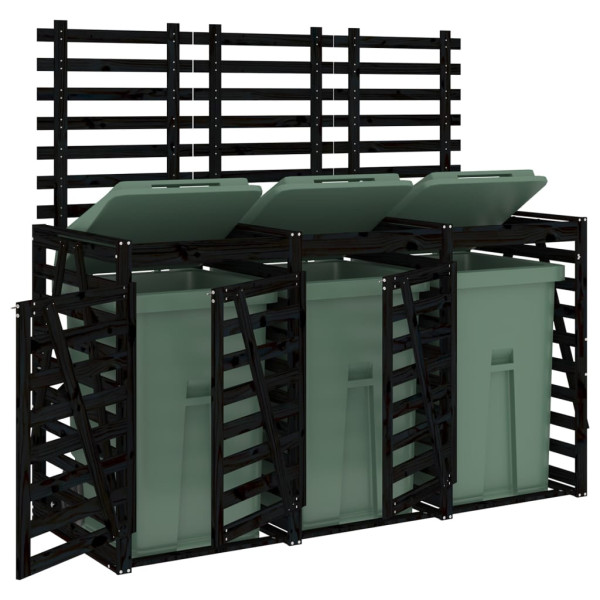 Cobertizo triple para cubos de basura madera maciza pino negro M 4