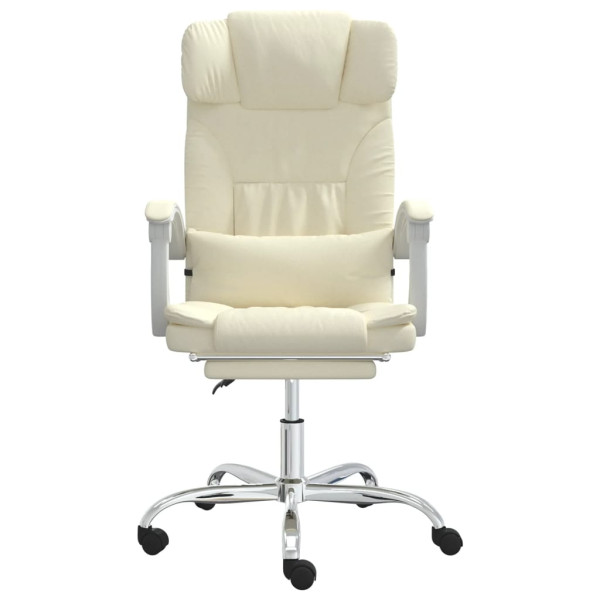 Silla de oficina reclinable masaje cuero sintético color crema M 3