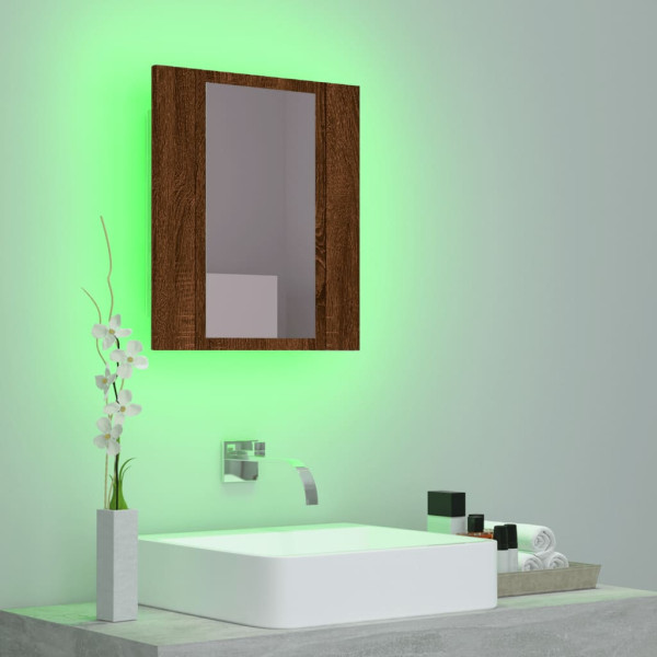 Armario de baño con espejo LED madera marrón roble 40x12x45 cm M 4