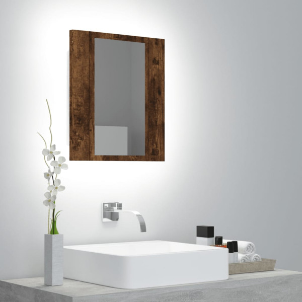 Armario de baño con espejo LED madera roble ahumado 40x12x45 cm D