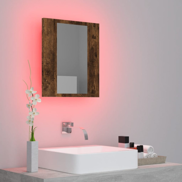 Armario de baño con espejo LED madera roble ahumado 40x12x45 cm M 3