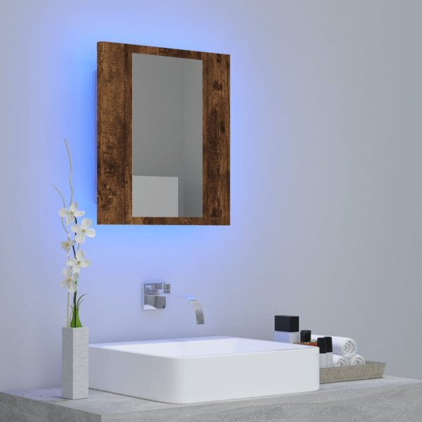Armario de baño con espejo LED madera roble ahumado 40x12x45 cm M 5