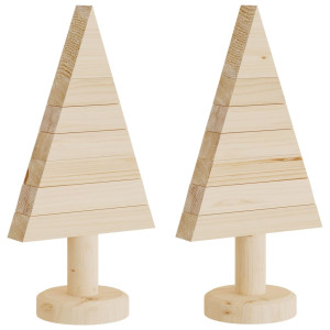Árboles de Navidad de madera 2 uds madera maciza pino 30 cm H