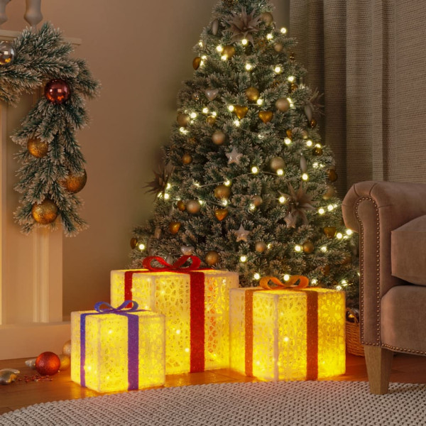 Cajas de regalo Navidad iluminadas 3 uds 64 LEDs blanco cálido M 3