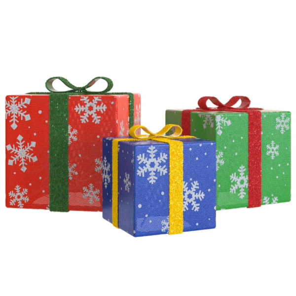 Cajas de regalo Navidad iluminadas 3 uds 64 LEDs blanco cálido M 5