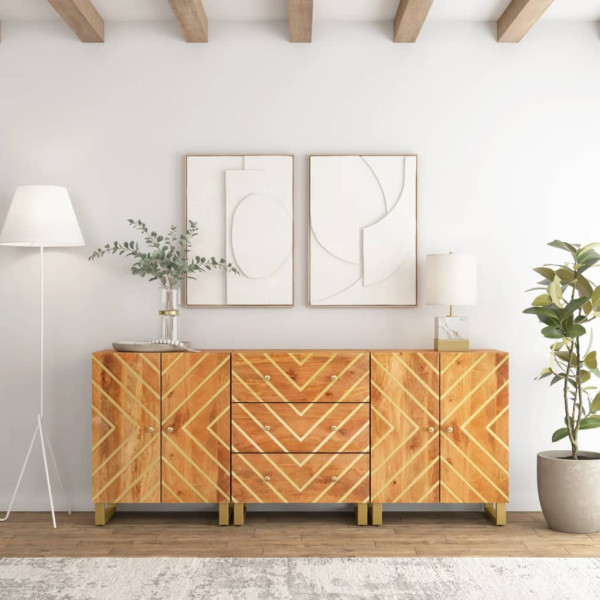 Armario auxiliar 3 uds madera mango marrón negro 60x33.5x75cm D