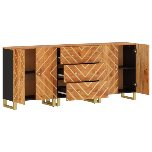 Armario auxiliar 3 uds madera mango marrón negro 60x33.5x75cm M 3