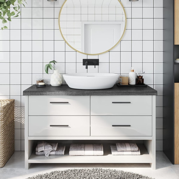 Encimera de baño madera maciza tratada gris oscuro 100x40x6 cm D