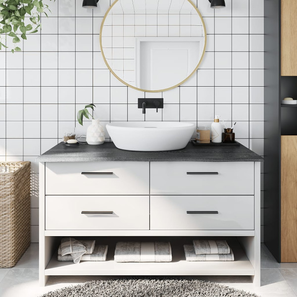Encimera de baño madera maciza tratada gris oscuro 100x50x2 cm D