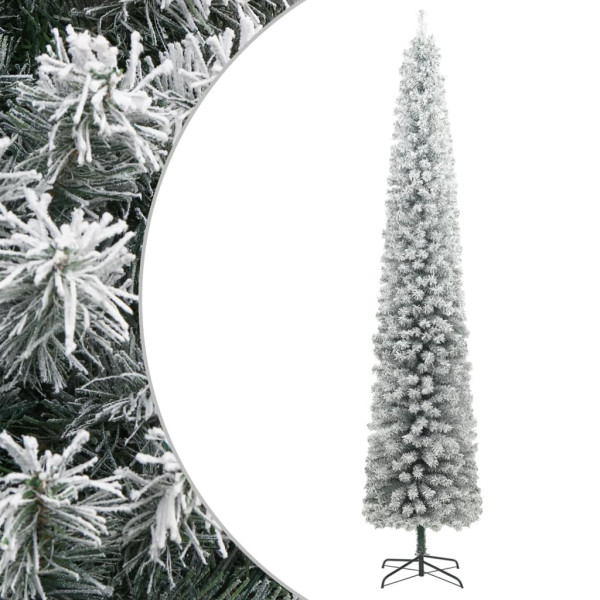 Árbol Navidad estrecho con soporte y nieve artificial PVC 300cm M 2