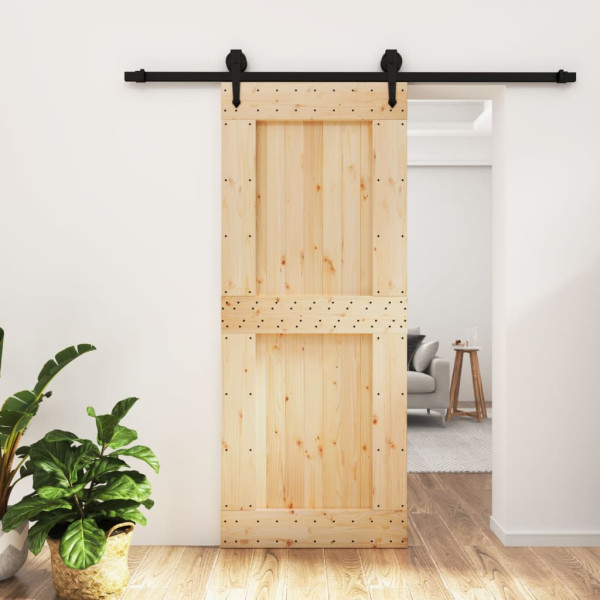 Puerta corredera con herrajes madera maciza de pino 85x210 cm D