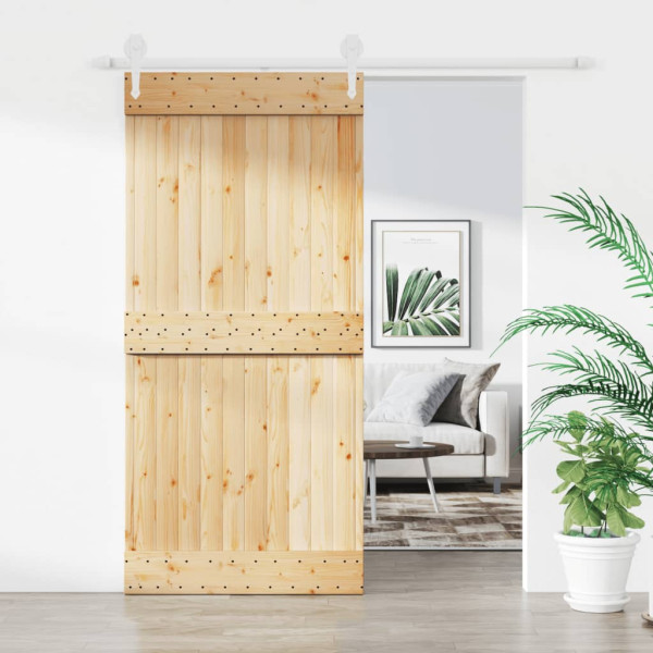 Puerta corredera con herrajes madera maciza de pino 95x210 cm D