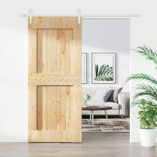 Puerta corredera con herrajes madera maciza de pino 90x210 cm D
