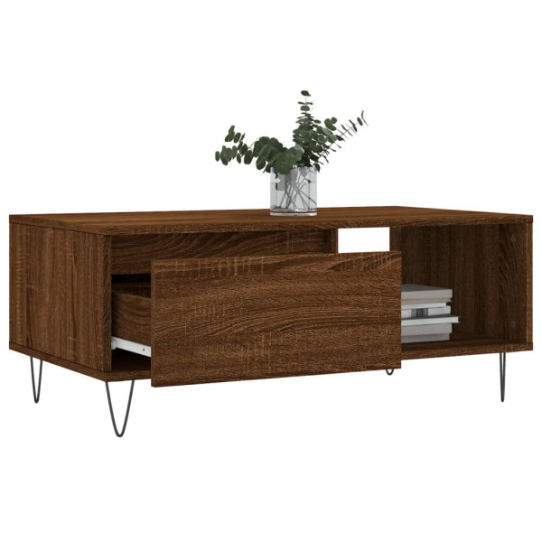 Mesa de centro madera contrachapada marrón roble 90x50x36.5 cm M 4
