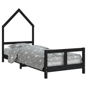 Estructura de cama para niños madera de pino negro 80x200 cm H