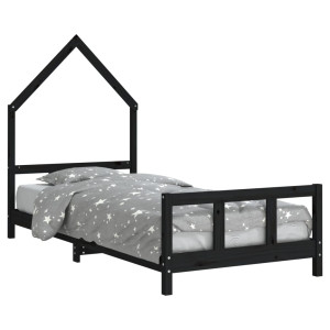 Estructura de cama para niños madera de pino negro 90x190 cm H