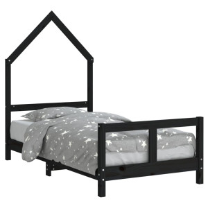 Estrutura de cama infantil 80x160 cm pinho maciço preto H