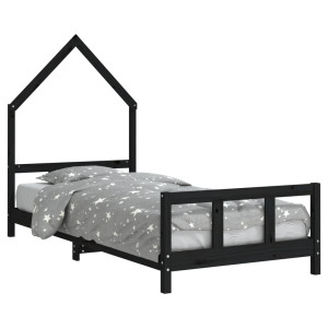 Estrutura de cama infantil 90x200 cm pinho maciço preto H