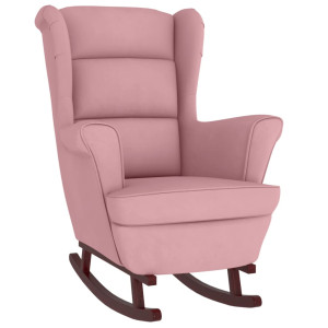 Silla mecedora con patas de madera de caucho terciopelo rosa H