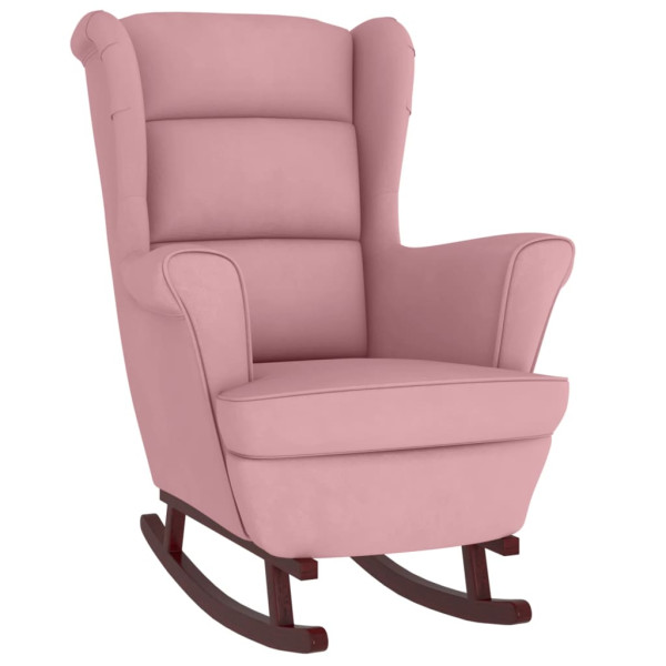 Silla mecedora con patas de madera de caucho terciopelo rosa M 2
