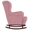 Silla mecedora con patas de madera de caucho terciopelo rosa 4