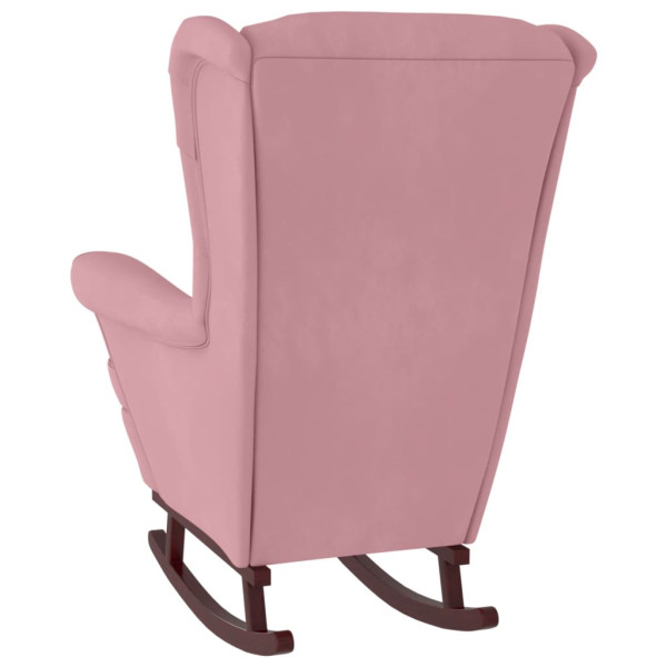 Silla mecedora con patas de madera de caucho terciopelo rosa M 5